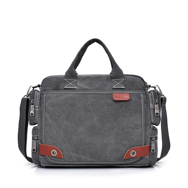 Многофункциональные холщовые сумки высокого качества, мужская деловая сумка, Повседневная Сумка-тоут для мужчин, дорожная винтажная одноцветная сумка, портфель XA107WC - Цвет: Gray