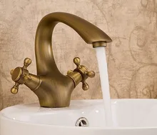 Freies Verschiffen Antike bronze Messing Wasserhahn klassischen Europäischen kupfer wasserhahn waschtischmischer warmen und kalten wasserhähne bad wasserhahn