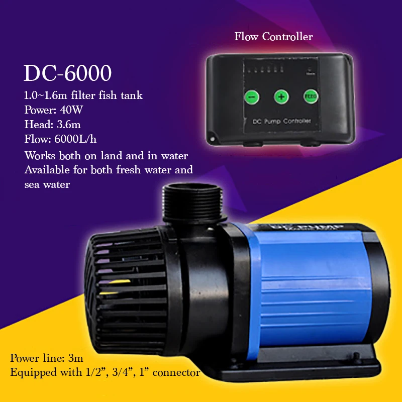 

DC-6000 Micro Frequency Variable Pump Fish Tank Aquarium Use Submersible Pump Quiet Mini Electrical Water Pump Flow Controlable