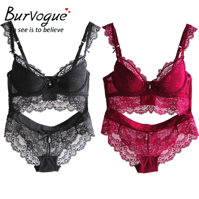 2 шт./компл. Burvogue Для женщин сексуальный кружевной бюстгальтер, чашечки расположены рядом, набор 32-42 ABCD регулируемый бюстгальтер и трусики Комплекты пуш-ап бюстгальтер нижнее белье комплект нижнего белья