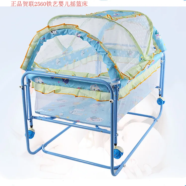 Детская кроватка для новорожденных, железная кровать с роликом, съемная Колыбель, легкая многофункциональная кроватка