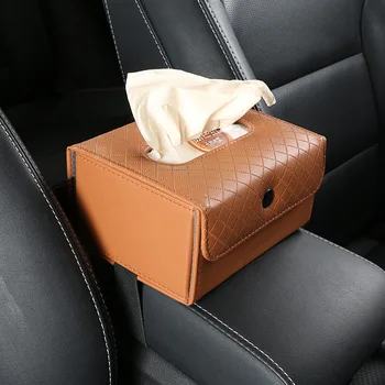 

PU Leather Car Tissue Box Napkin Holder with Magic Stick Tape Clip on Sunshade Block Armrest Seat Office Auto Paper Box Holder