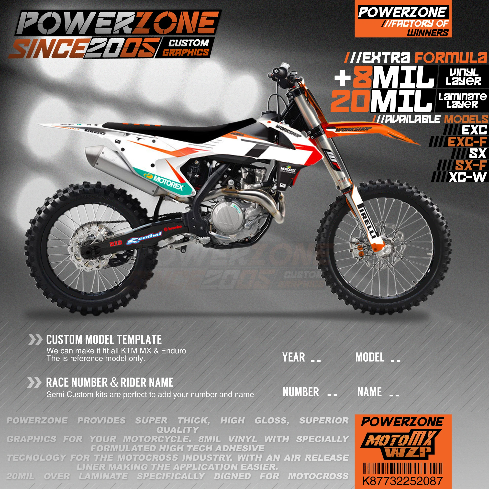 PowerZone Custom Team Graphics Backgrounds Decals 3M Stickers Kit For KTM SX SXF MX EXC XCW Enduro 125cc to 500cc 2016-2019 087 |