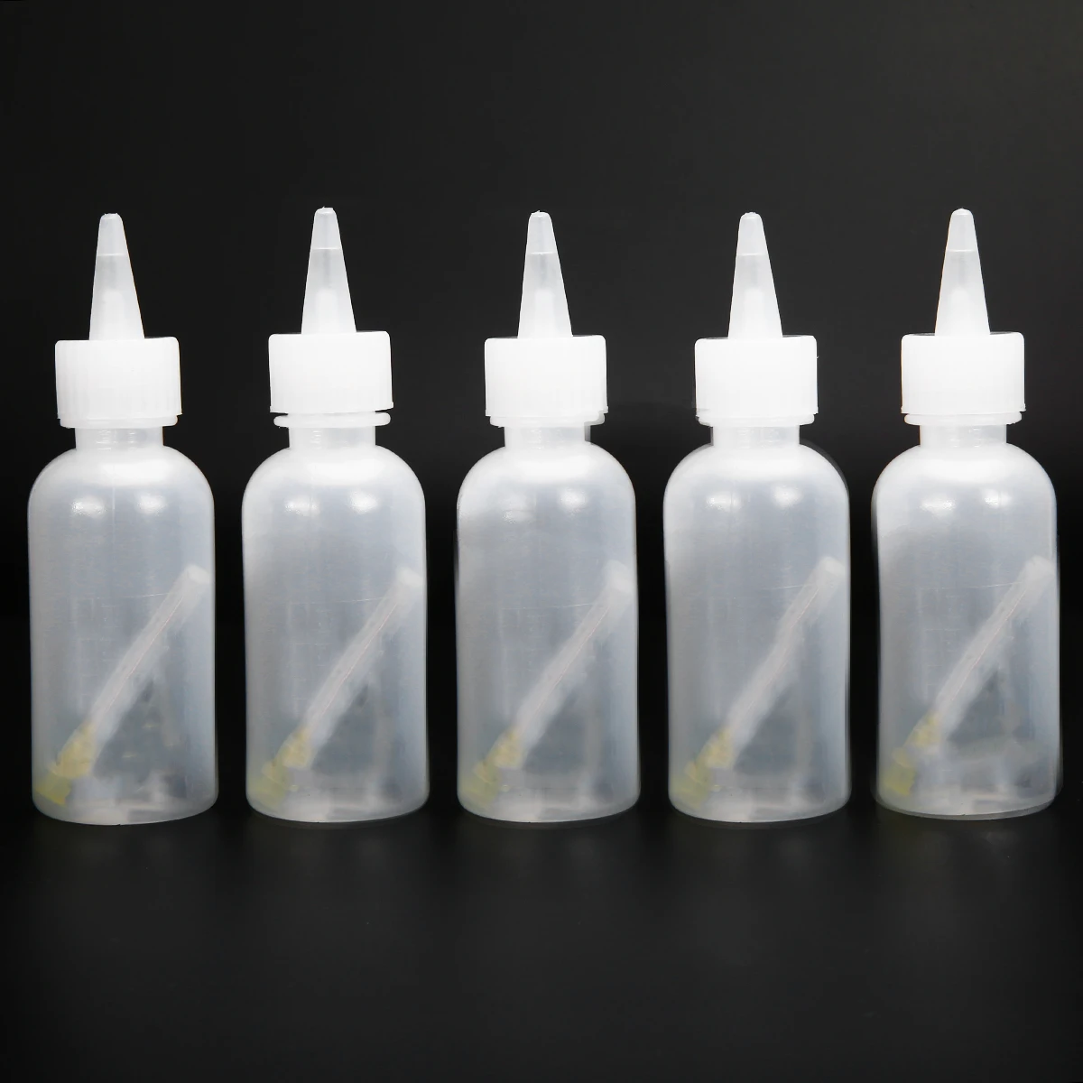 5pcs/lot 50ml Plastic Clear Liquid Bottle Squeeze Transparent Refillable Bottles with Needles for Rosin Solder Flux Paste