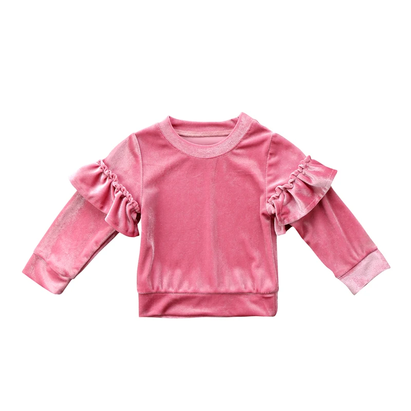 Милый Теплый вельветовый пуловер с длинными рукавами и круглым вырезом для маленьких девочек розовый свитер верхняя одежда 2 стиля на весну и осень - Цвет: Розовый