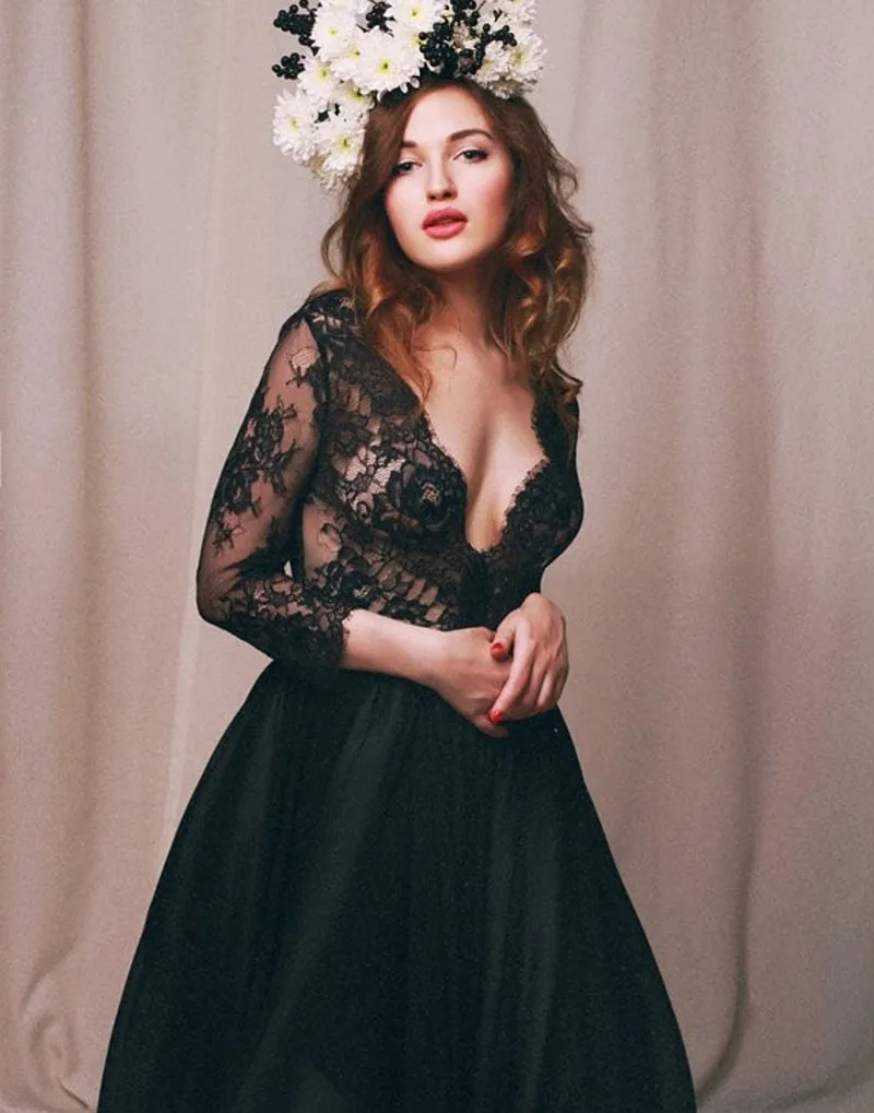 Three Quarter Sleeve A Line Evening Dresses Appliques Lace V Neck Chiffon Formal Evening Gowns Dresses Vestido De Festa