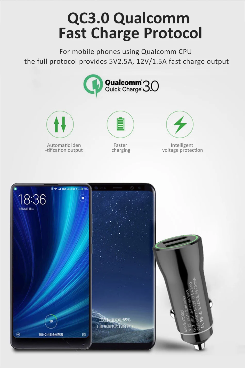Universal Mini Double Port USB Car Charger Quick Charge 3.03.1A With LED Fast Car Mobile Phone Charger For Samsung iPhone X 7 8 (7)