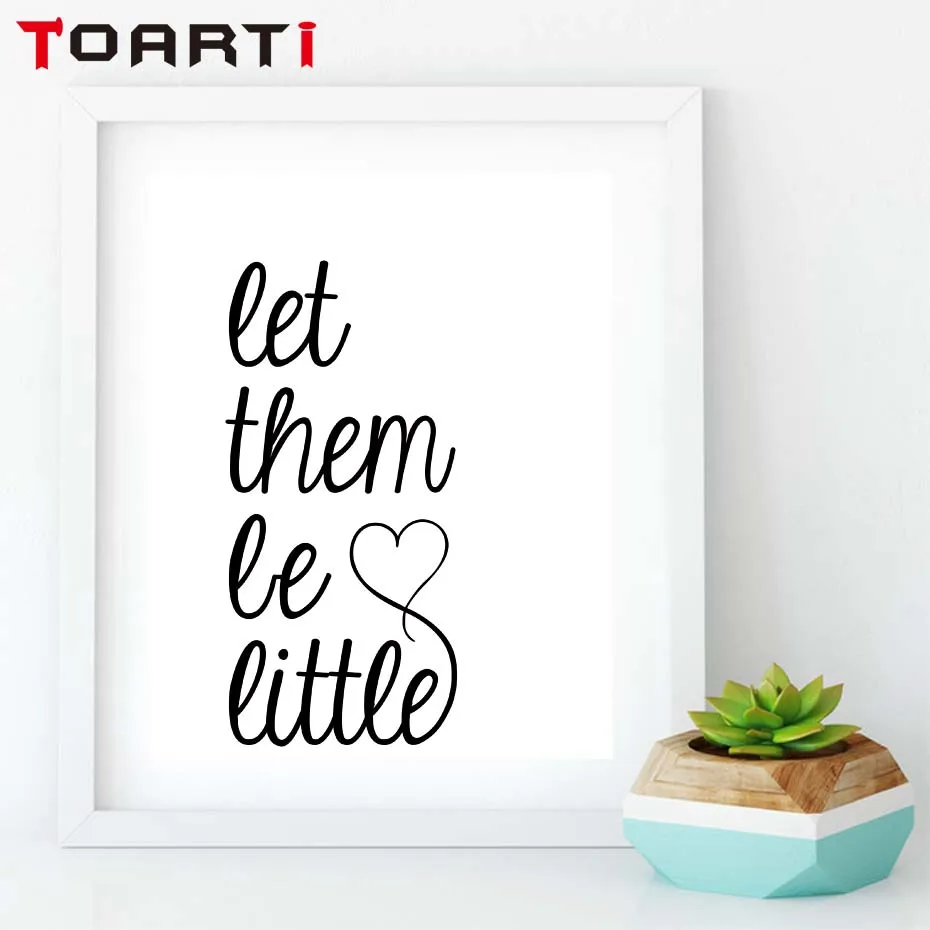 Let Them Be Little Quote Nordic Poster Wall Art Print Canvas Painting Black White Wall Picture Nordic Style Kids Decoration (5)