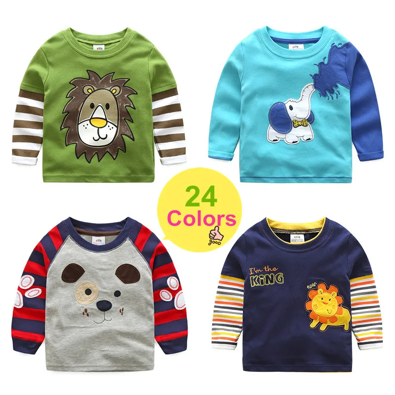 2024 primavera autunno per 2-8 9 10 anni bambini cotone a righe colore Patchwork cartone animato animale bambino bambini ragazzi t-shirt a maniche lunghe