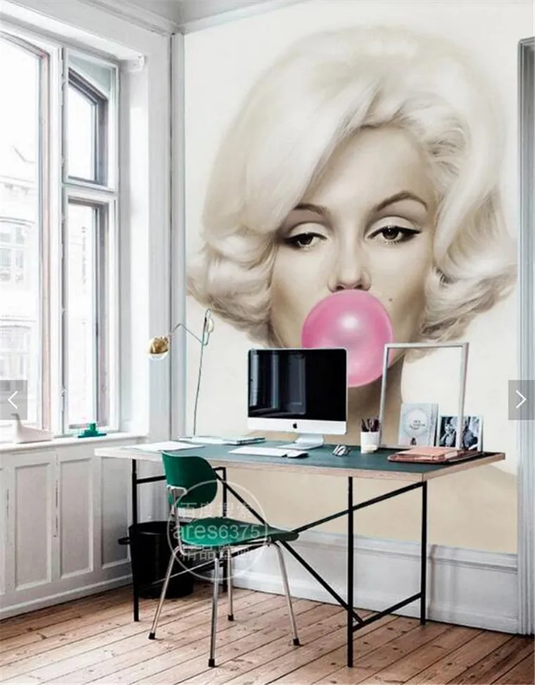 

3d Marilyn Monroe blowing bubble mural fresco 3d brick wall mural 3D wall photo mural wallpaper sofa background