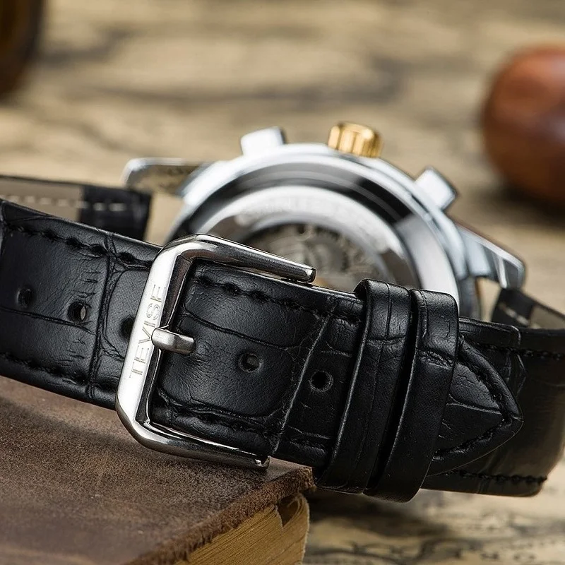 TEVISE الميكانيكية ووتش الرجال القمر المرحلة مضيئة 30 m للماء تاريخ التلقائية ووتش الذكور الصينية العلامة التجارية الساعات 2017 الأزياء