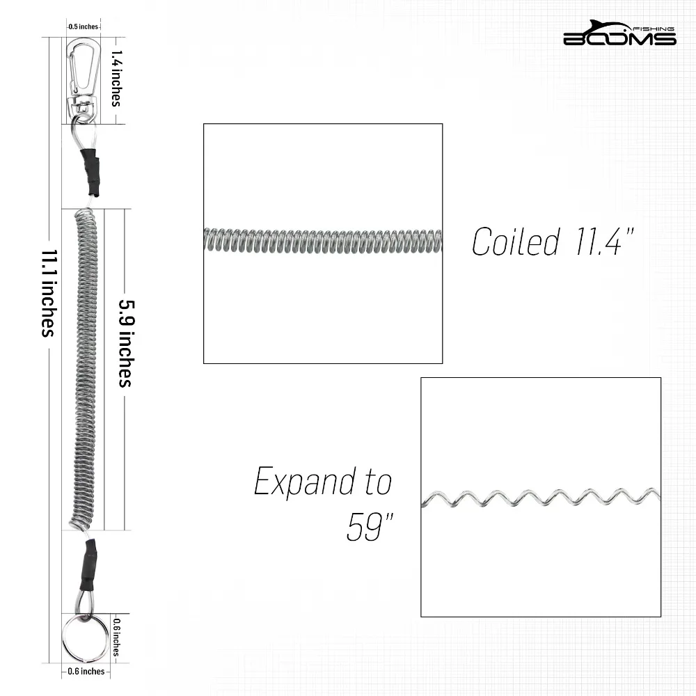 Бум для рыбалки T4 спиральный шнурок или безопасная веревка из стальной проволоки для кемпинга безопасные плоскогубцы зажимы для губ максимум 1,5 м растягивающиеся рыболовные инструменты