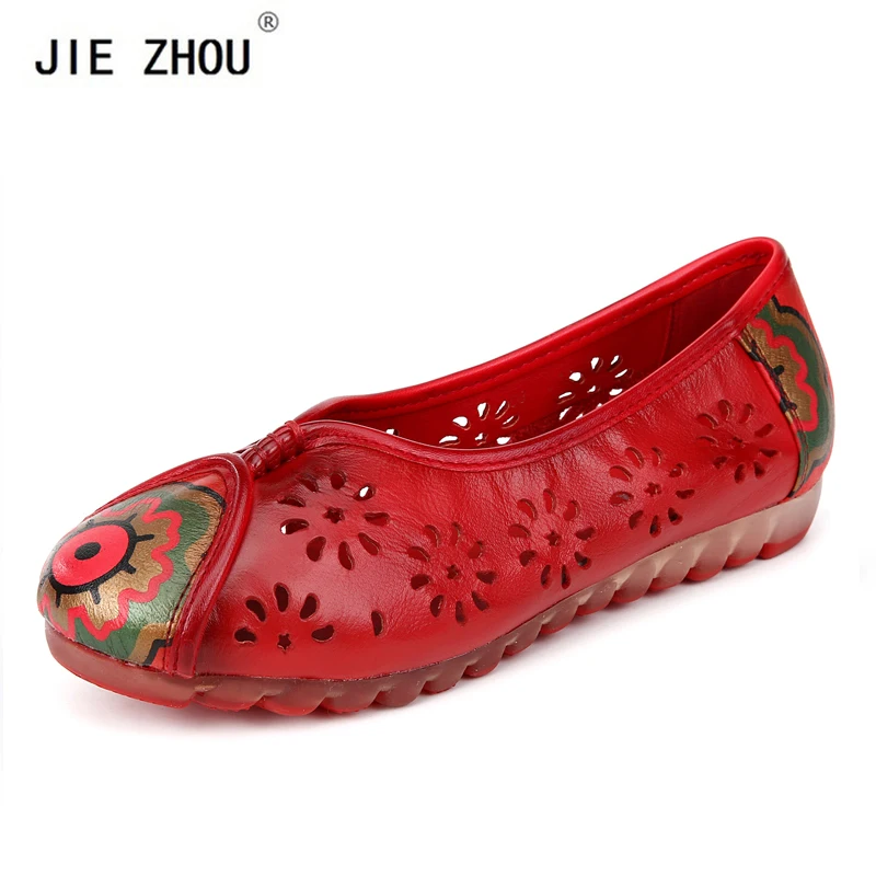 

Ethnic Style Cut-Outs Casual Flat Sandals Genuine Leather Women Sandals Fashion Print Women Flat Sandals Summer Women shoes