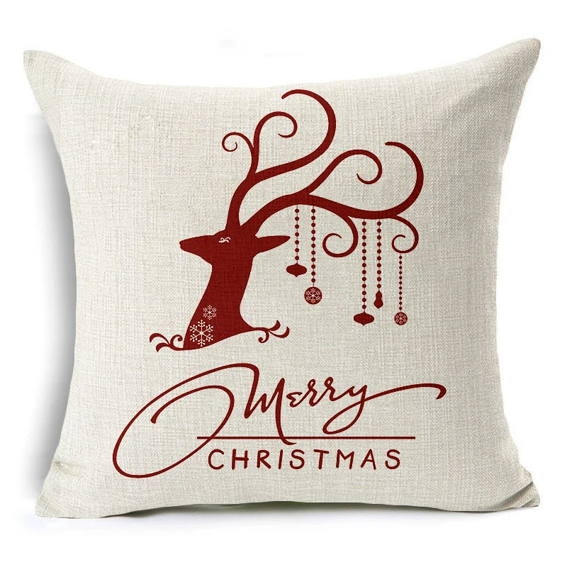 Christmas Deer Cushion Cover Cotton Linen Xmas Deer Santa Claus Presents Gift Home Decorative Pillows Cover for Sofa Nordic