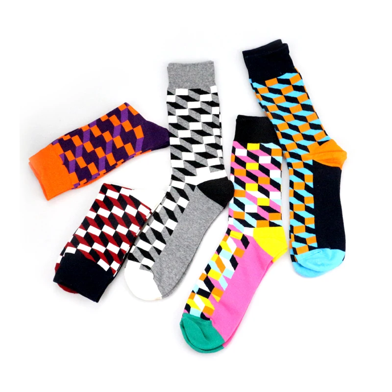 

Personality European Version Men Women Couples socks Wholesale Funny Happy Socks Cotton Plaid Geometric Lattice Striped Socks