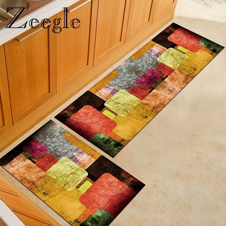 

Watercolor Printed Long Rectangle Kitchen Carpet Bedroom Floor Rug Bedside Mats Non Slip Carpet for Living Rooms Hallway Doormat