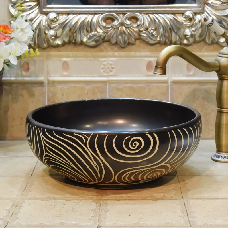 Round Counter Top Wash Basin Bathroom Sinks white porcelain sink bowl washing basin black ceramic wash basin bathroom sink (4)