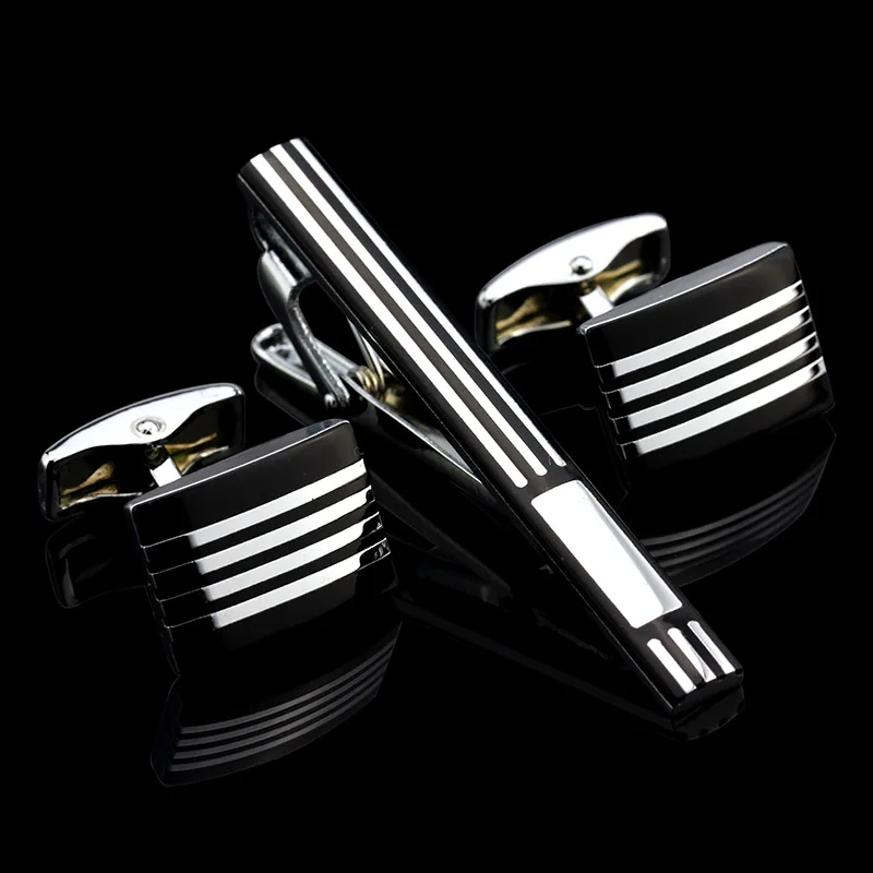 MMS Luxury Sriples Shirt Cufflinks Tie Clip for mens Brand cuff buttons