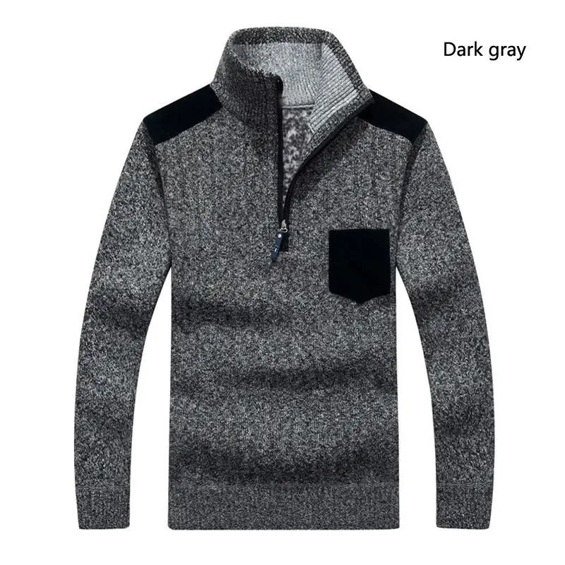 Dark gray Г. модные зимние мужские Свободные стенд-collar fleece Вязаные свитеры повседневная мужская Толстая вязание пальто мужские молния свитера - Цвет: Dark gray