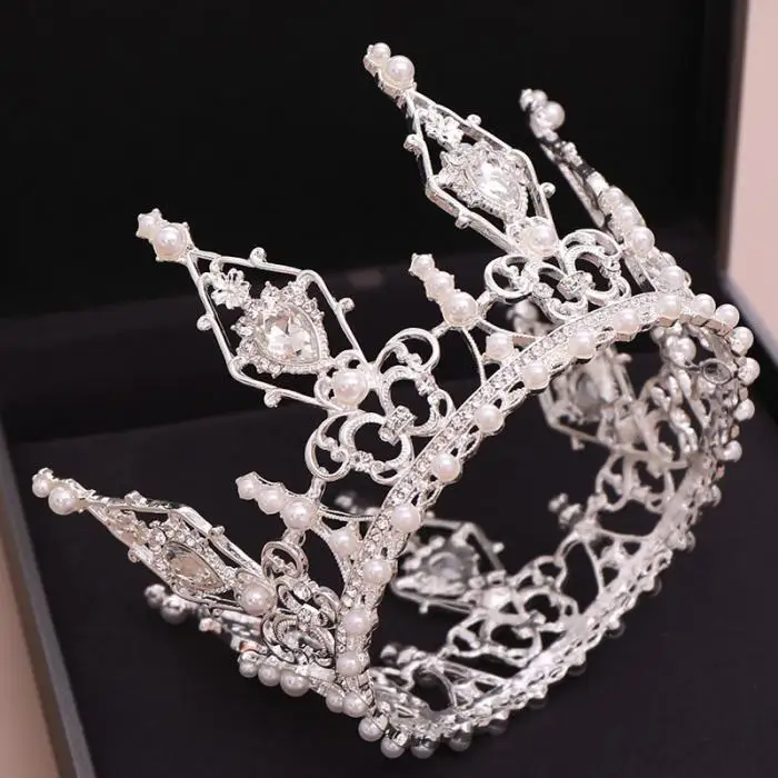 FORSEVEN, посеребренные кристаллы, имитация жемчуга, круглая тиара и корона, ювелирные изделия для волос, аксессуары для невесты, невесты, свадьбы, вечеринки