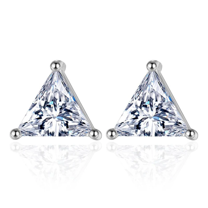 

2019 Popular 925 Silver Earrings For Women Wedding Jewelry Luxury Crystal Simple Triangular Stud Earring Female Engagement Gifts