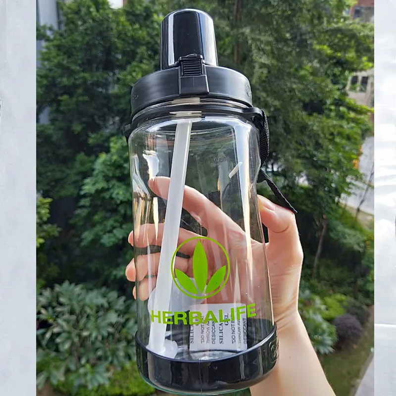 1000 мл 1Л Herbalife 24 часа питание розовый черный зеленый Спортивная соломенная бутылка для воды с веревкой пластиковая бутылка для воды для студентов