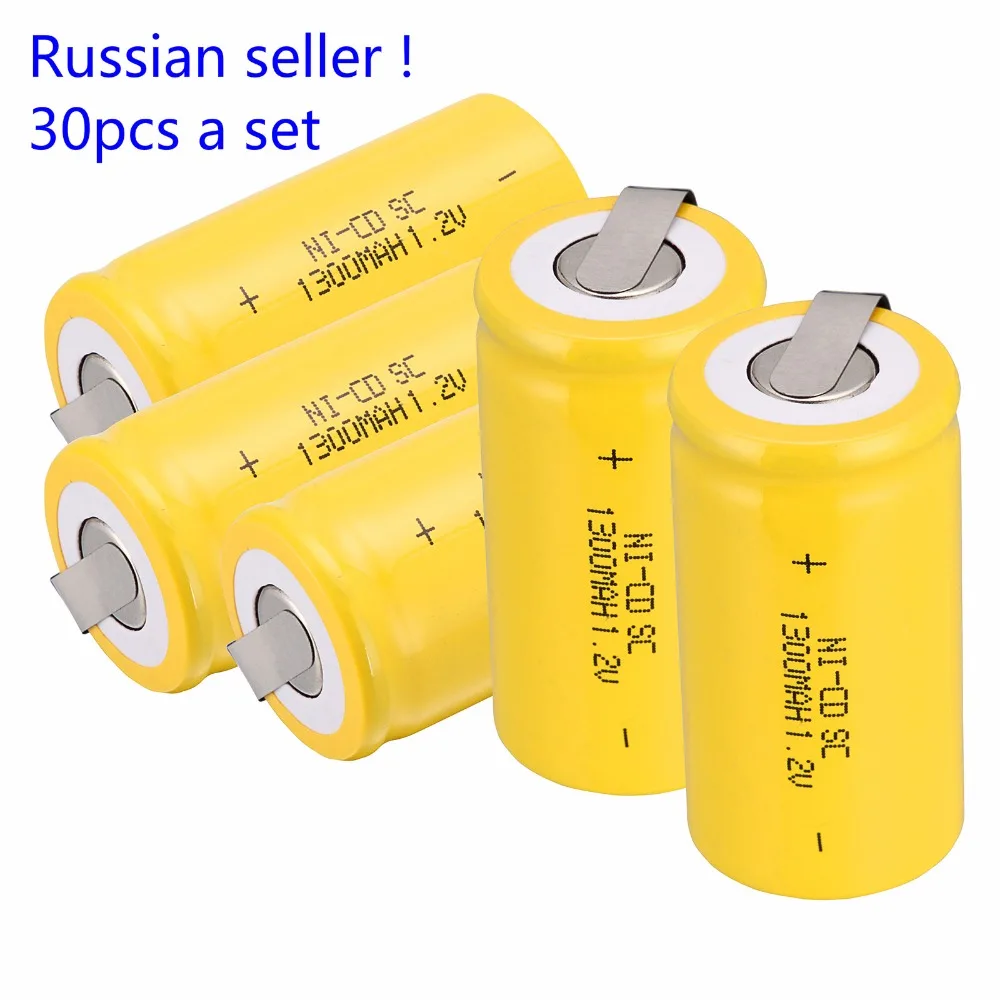 Russian seller 30 pcs sub c sc 1 2v 1300mah ni cd nicd rechargeable