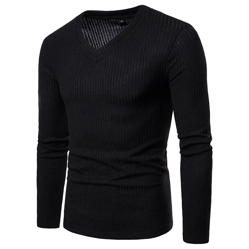 Модный мужской свитер с v-образным вырезом, осенне-зимние свитера, вязаный пуловер, тонкий мужской повседневный тонкий Однотонный свитер с длинными рукавами