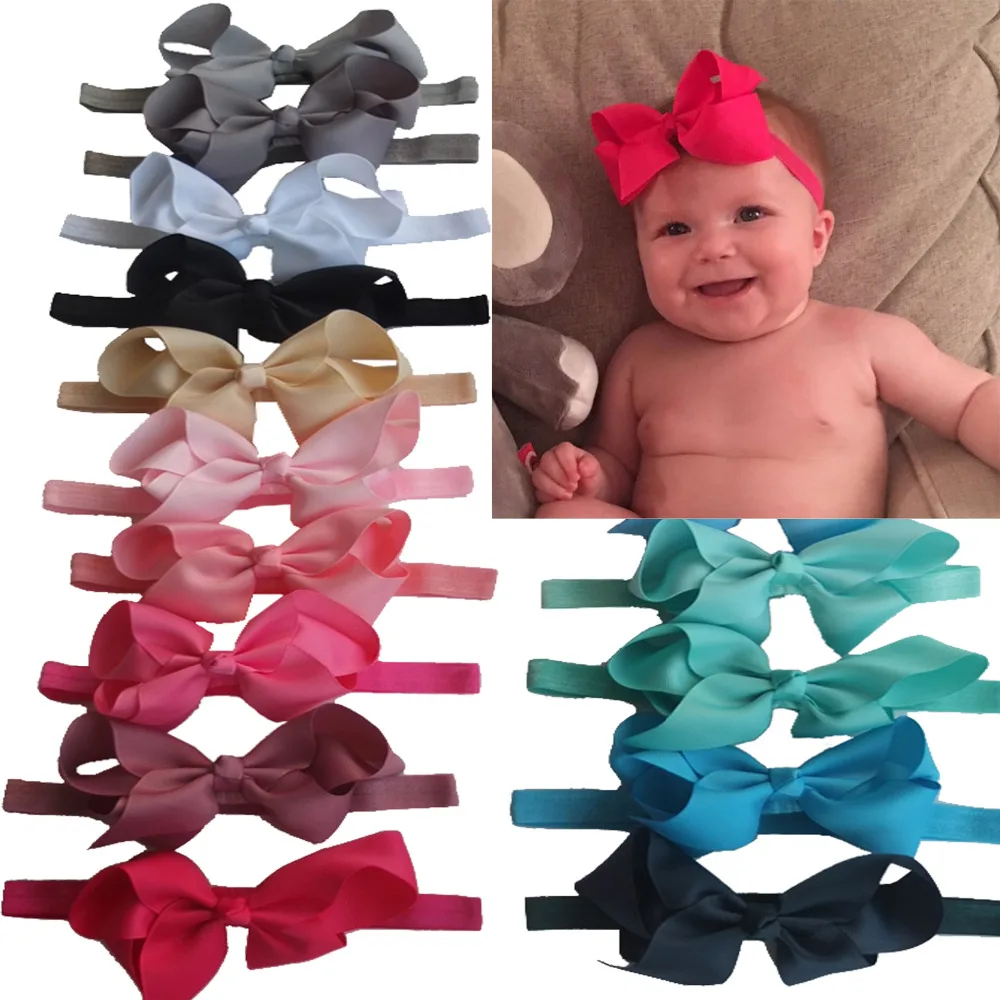 Wholesale 40 PCS 4 inch bow Headbands Soft elastic hair band Stretchy hairband Hair bow Baby Girls Headwear Accessories