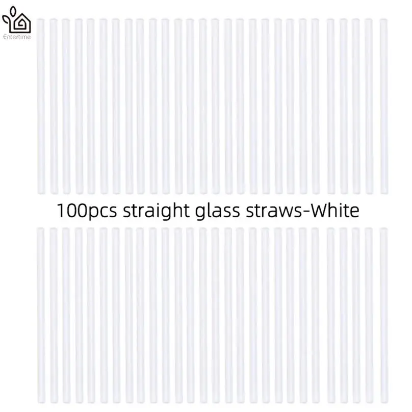 milk white Entertime 100 шт./лот соломинки из боросиликатного стекла прозрачные прямые 20 см x 8 мм многоразовые трубочки оптом для смузи, чая, сока - Цвет: milk white