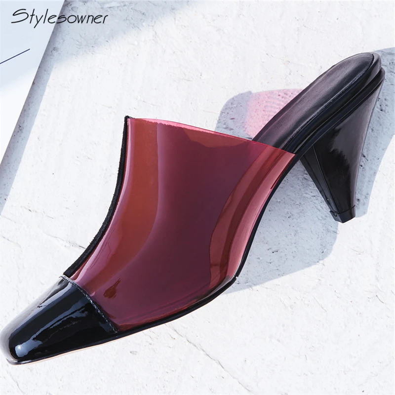 

Stylesowner Summer High Heels Slippers Tranparent Spikede Heels Shoes Open Backs Slippers Women Outside Fashion Heels Slippers