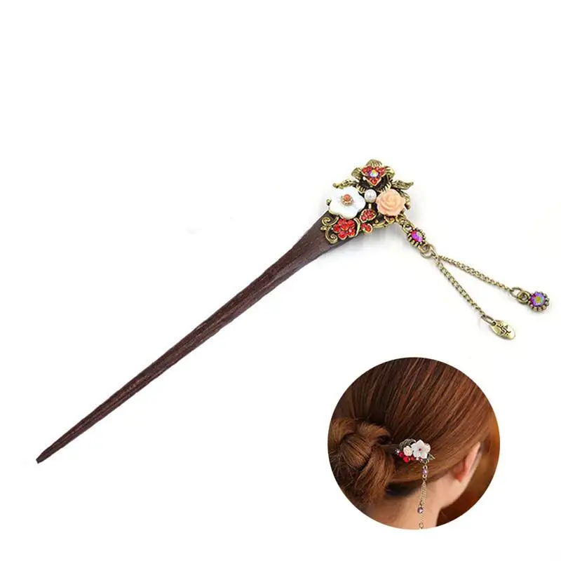 

Stylish Wooden Hair Stick Vintage Bronze Hair Pin Traditional Flower Hairpin For Women Hair Styling Fashion Hairwear