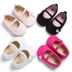 Милые Обувь для девочек мелкой подошвой малыша детской кроватки Little лук Демисезонный Мода для новорожденных обуви мягкая парусиновая