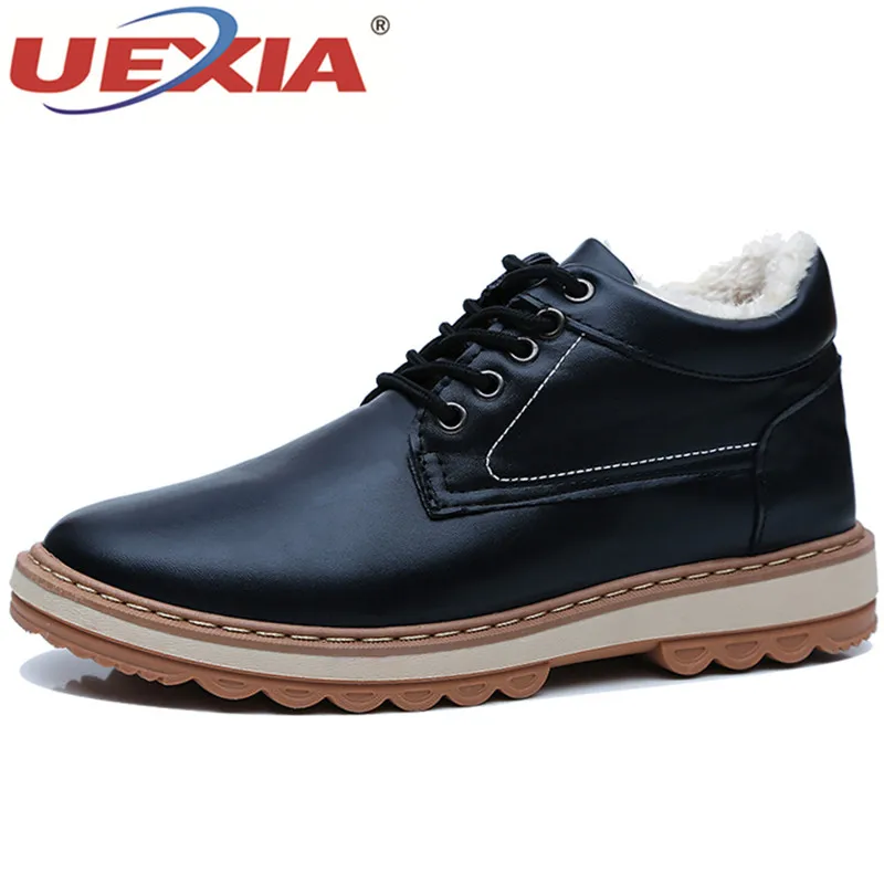

UEXIA Shoes Men Boots Fur Warm Top Quality Winter Shoes Men Plush Winter Top Quality Dress Flats Fashion Leather Casual Footwear