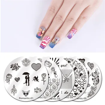 

NICOLE DIARY 5 Pcs Nail Stamping Plates Set Romantic Series Nail Art Stamp Template Image Plates