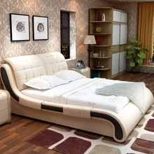 1 кровать+ 2 тумбочки+ 1 Матрешка/1 лот) 1,5 или 1,8 метров современная кожаная кровать# CE-018