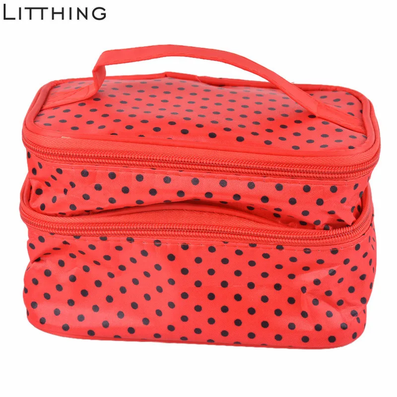 

Litthing Fashion Makeup Pouch Toiletry Travel Cosmetics Bag Women Double Makeup Dot Print Case Makeup Bag Handbag Beauty Kit #Ne