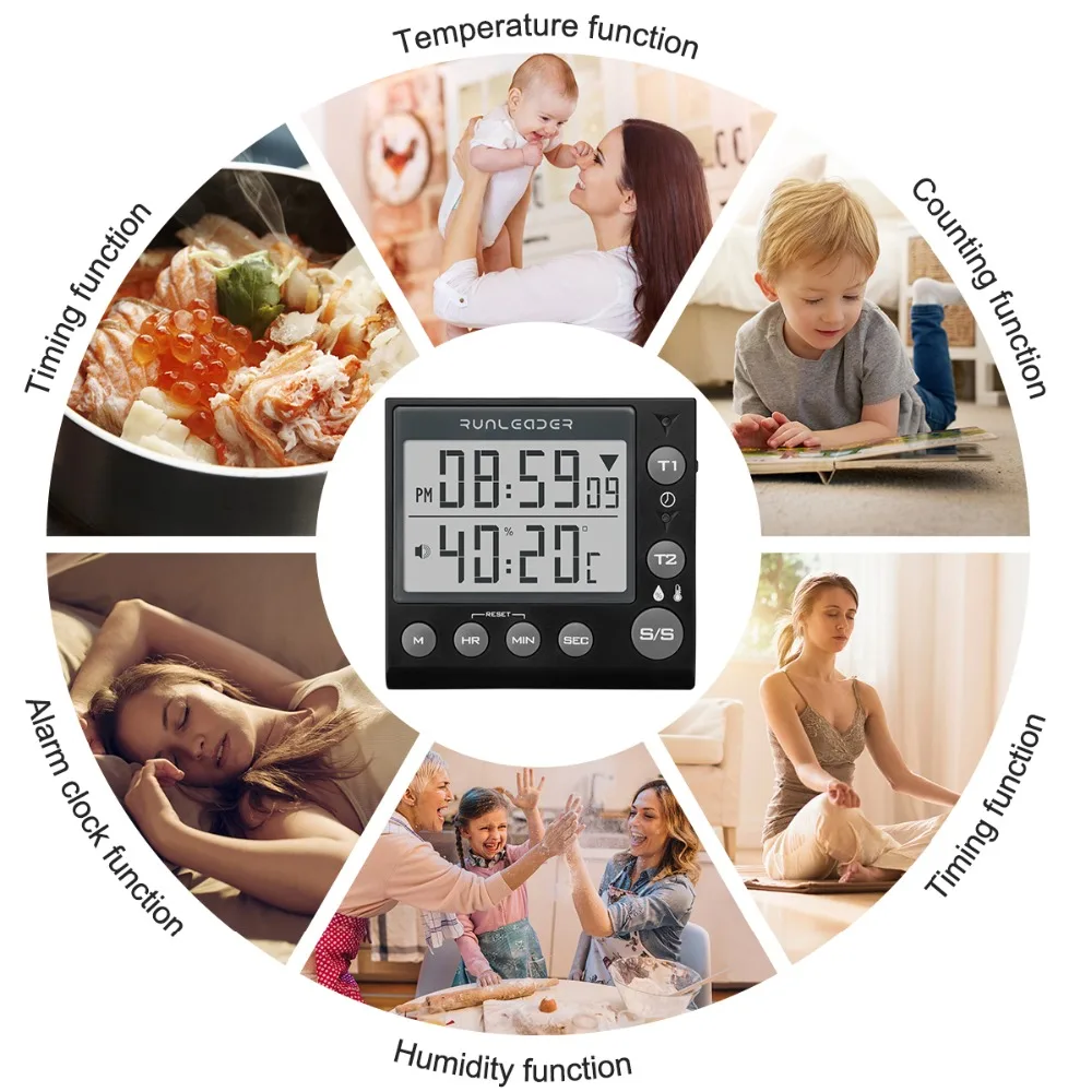 Digital Kitchen Timer Cooking Timers  timer kitchen digital timer alarm timer countdown timer kitchen timer for kids 2-channel flashing kitchen timer Indoor temperature and humidity meter2
