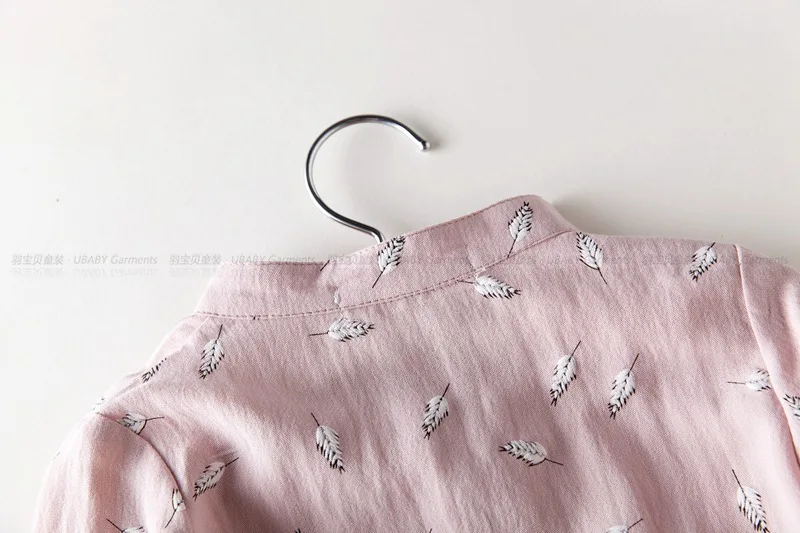 VYU весенне-Осенняя детская одежда рубашка с длинными рукавами для девочек детская блузка с принтом «листья» для От 3 до 8 лет синий/розовый цвет