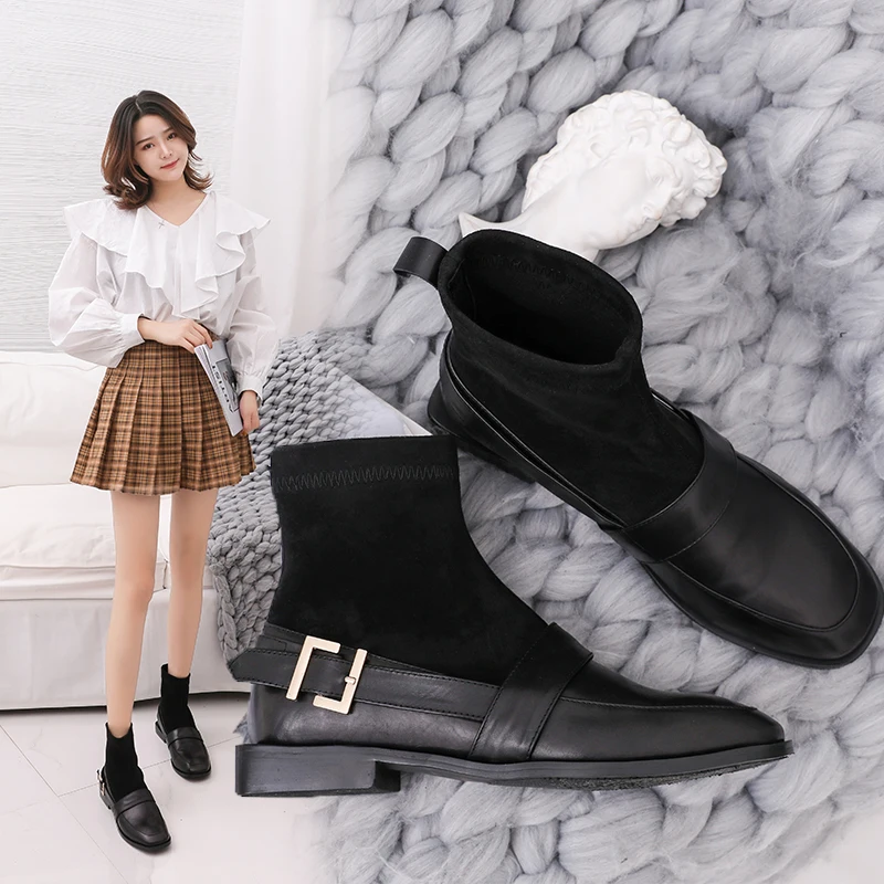 

Tangnest Fashion Women Ankle Boots Buckle British Style Oxfords Square Toe Flats Platform Casual Brogue Shoes Woman XWX6994