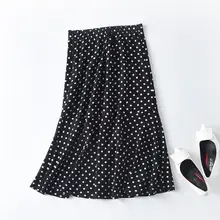 Artfeel новые летние весенние женские шифоновые в горошек юбка женский черный горошек комплект пуловер+ кожаная юбка Пляжная трапециевидная