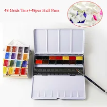 48 ГИРД металла пустой акварель банки кастрюли палитра Краски Дело Box Set 48 шт. половину кастрюли для детей художник студент для начинающих