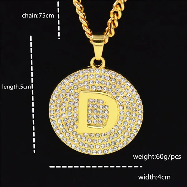D Pendant Necklace Mens Gold Chain 