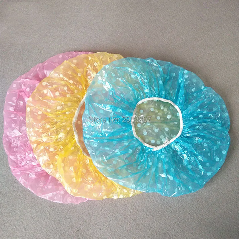1000pcs Disposable Pe Plastic Shower Caps Dot Print Waterproof Elastic