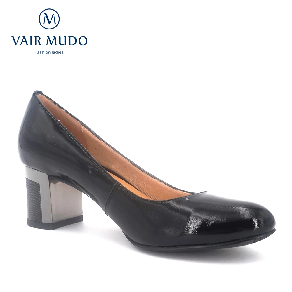 

VAIR MUDO Thick High Heel Ladies Pumps Patent Leather Pointed Toe office Top Quality Handmade Fashion Elegant Women Shoes D101