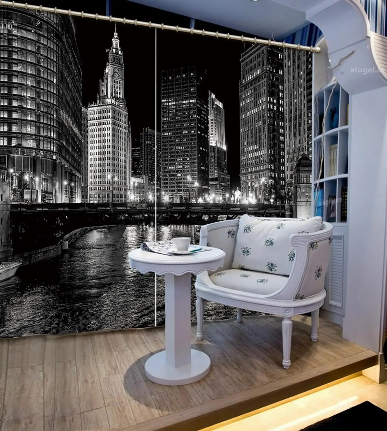 

City night scene Curtain Luxury 3D Window Curtain For Living Room building curtains Blackout curtain