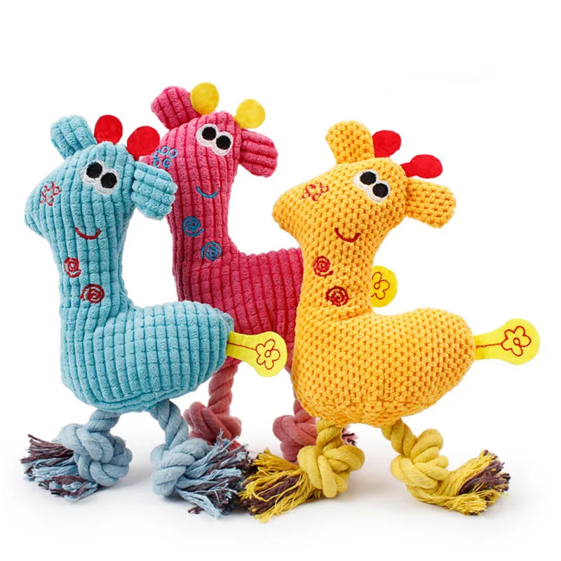 

New Dog Chew Squeak Toys Giraffe Fleece Rope Interative Toy Animals Plush Puppy Deer for Pet Dogs Cat Chew Squeaking Toy