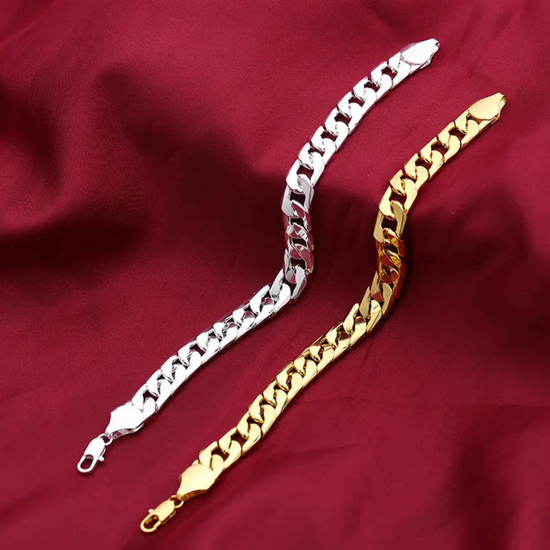 

Crazy Feng New Punk Gold/Silver Color Men Bracelet 10mm Cuban Link Snake Chain Hand Bangle & Bracelets Drop Shipping