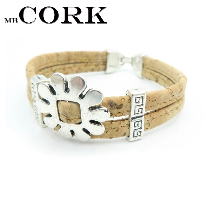 

MB Cork flower cork bracelet women Vintage bracelet natural handmade vegan jewelry 18cm Br-97
