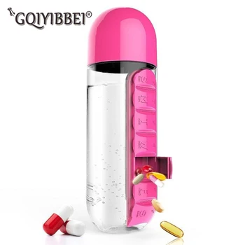 

600ML Medicine Box Water Bottle With Seven Days Medicine Box Sports Combine Organizer Portable Plastic Leak-Proof Water Bottles